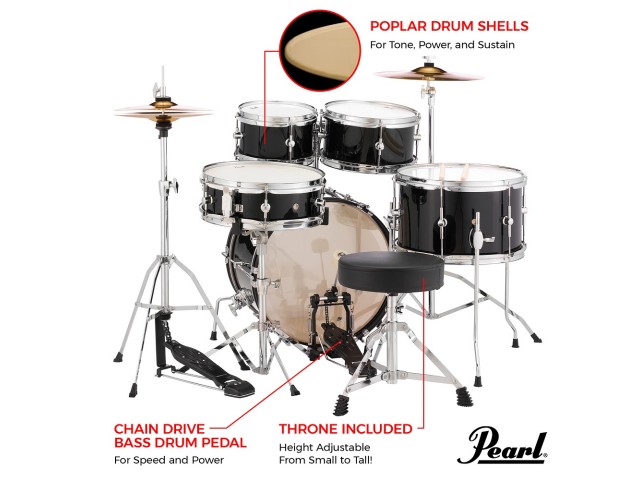 Komplet/Set akustičnih bobnov Pearl Roadshow Junior Jet Black RSJ465C/C31